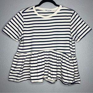 Zara Blue & White stripped short sleeve tee- L